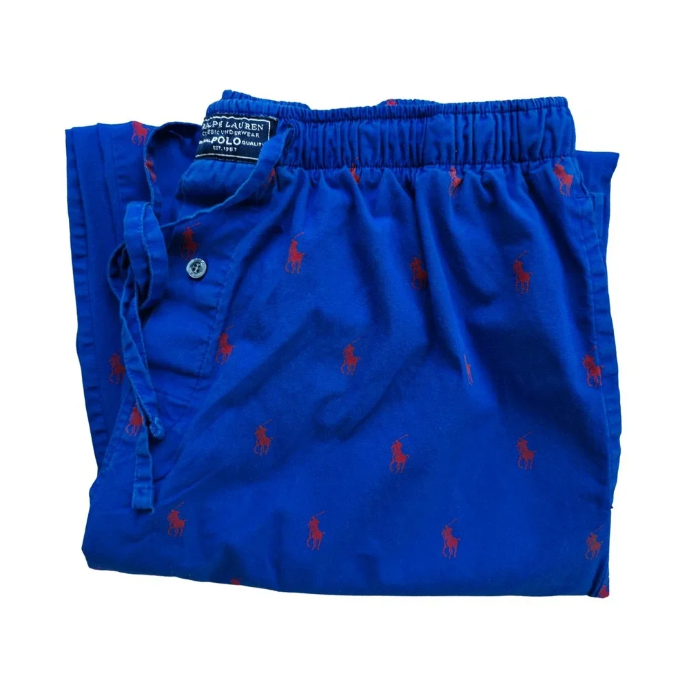Ralph Lauren Pajama Pants Men's Medium Bright Blue w/ Red Pony‎ Print Drawstring